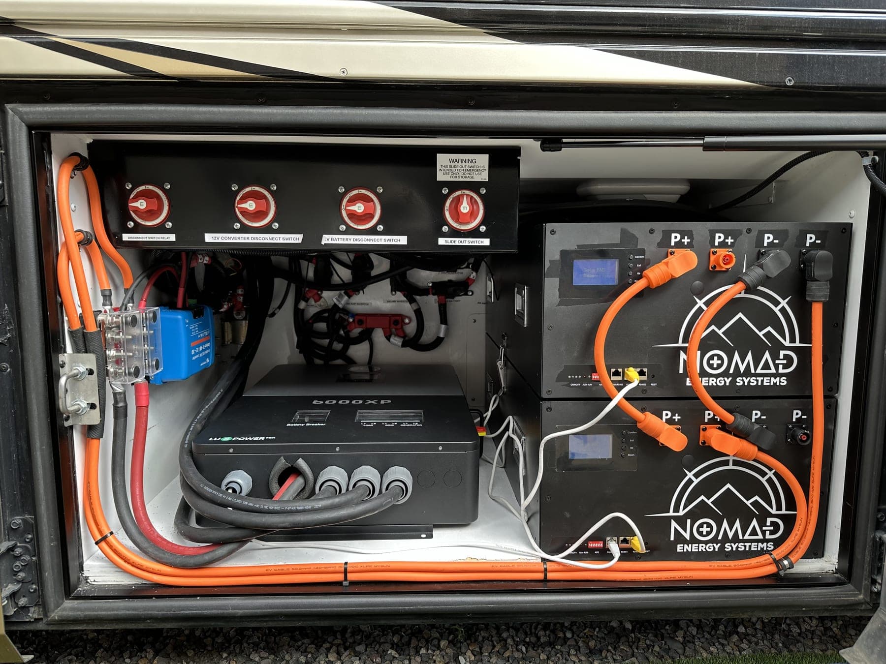 Complete 48V Nomad Energy Systems install: 6kW inverter/charger and 35.5kWh 48V lithium battery bank